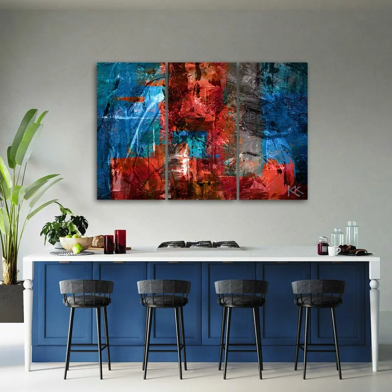 Obraz trzyczęściowy Deco Panel, Czerwona abstrakcja ręcznie malowana - obrazek 1