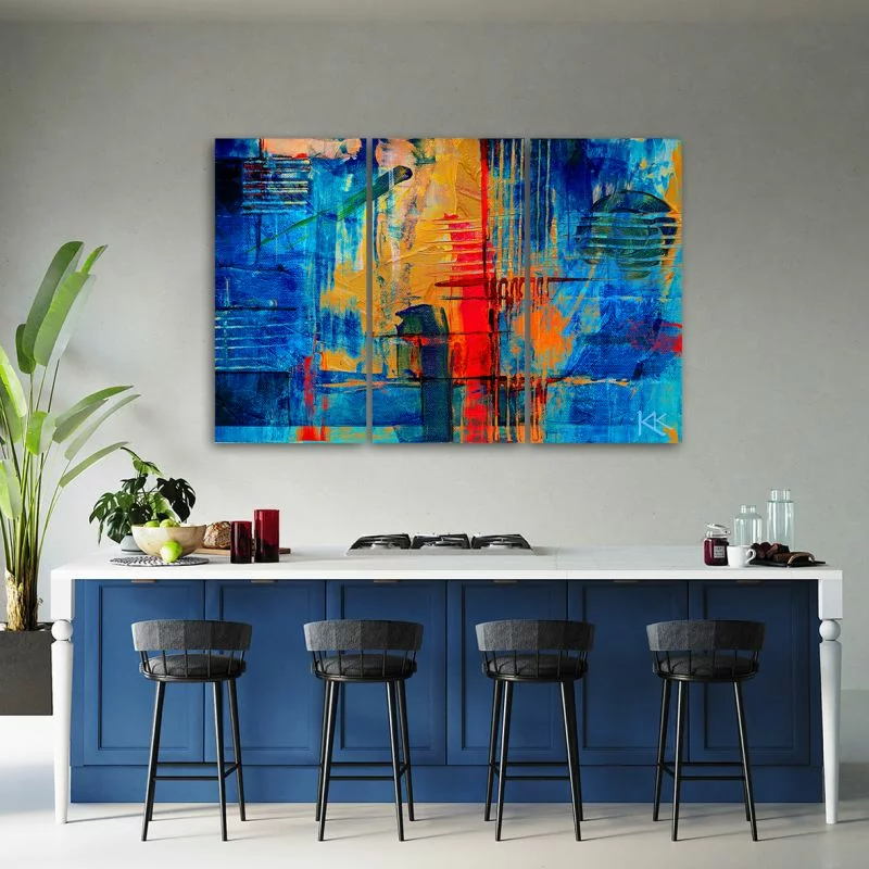 Obraz trzyczęściowy Deco Panel, Niebieska abstrakcja ręcznie malowana - obrazek 1