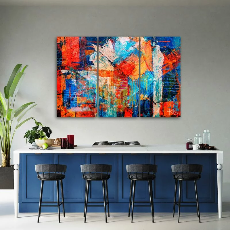 Obraz trzyczęściowy Deco Panel, Pomarańczowa abstrakcja ręcznie malowana - obrazek 1