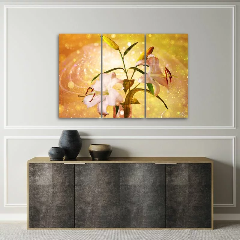 Obraz trzyczęściowy Deco Panel, Lilia na żółtym tle - obrazek 1