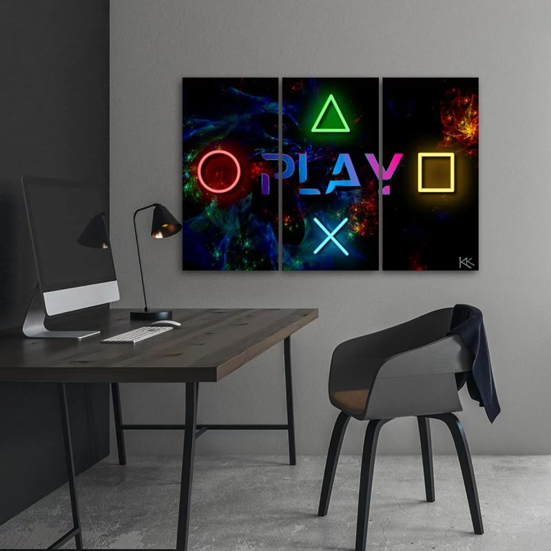 Obraz trzyczęściowy Deco Panel, Napis play i przyciski do kontrolera - obrazek 1