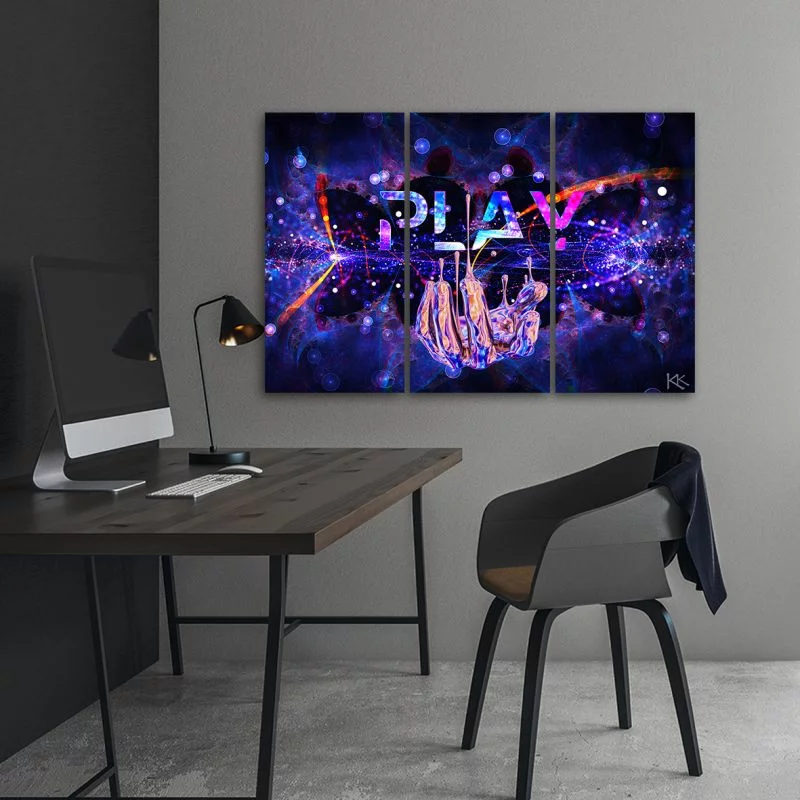 Obraz trzyczęściowy na płótnie, Neon z napisem Play - obrazek 1