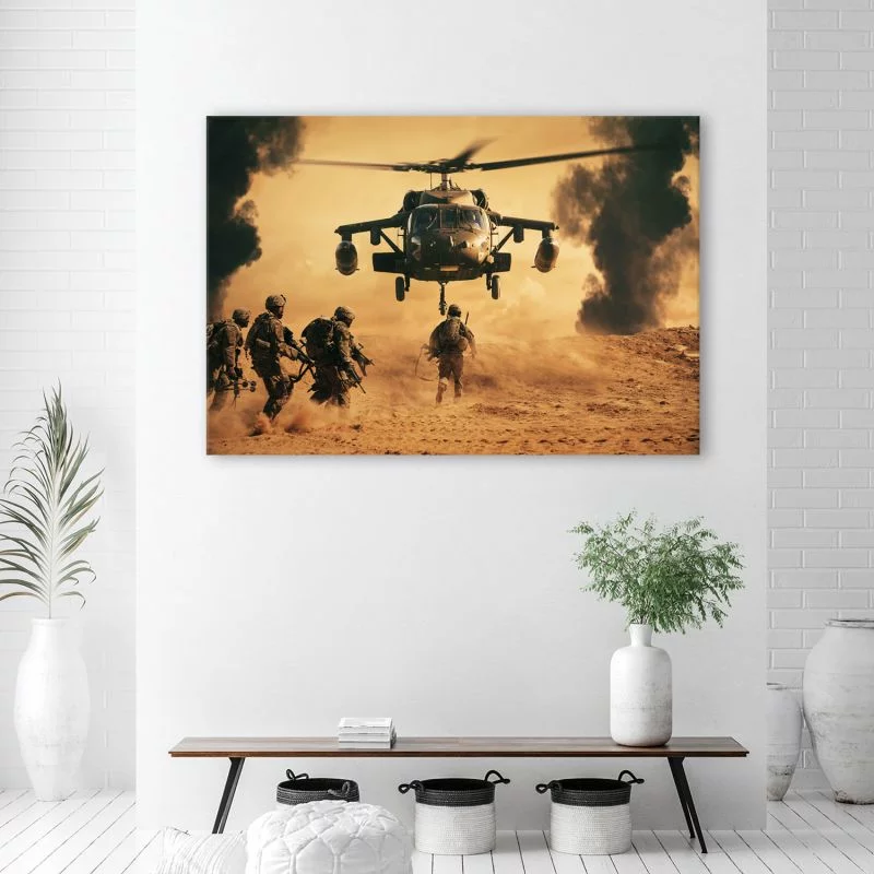 Obraz na płótnie, Helikopter i żołnierze na misji