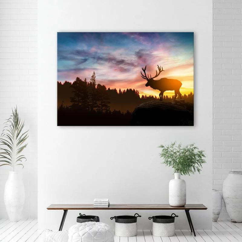 Obraz Deco Panel, Jeleń o zachodzie słońca - obrazek 1
