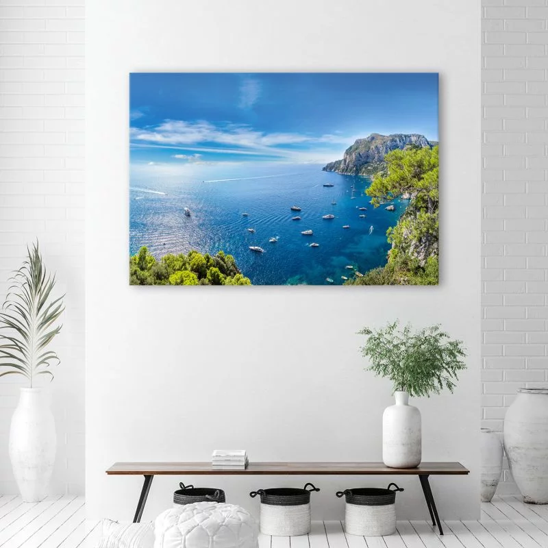 Obraz na płótnie, Panorama wyspy Morze Statki - obrazek 1