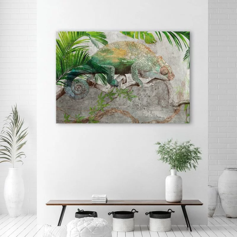 Obraz na płótnie, Kameleon na gałęzi dżungla - obrazek 1