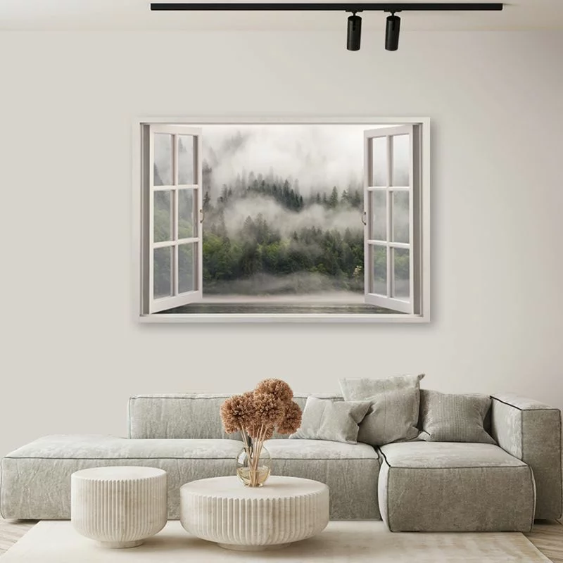 Obraz Deco Panel, Okno Las we mgle jezioro - obrazek 1