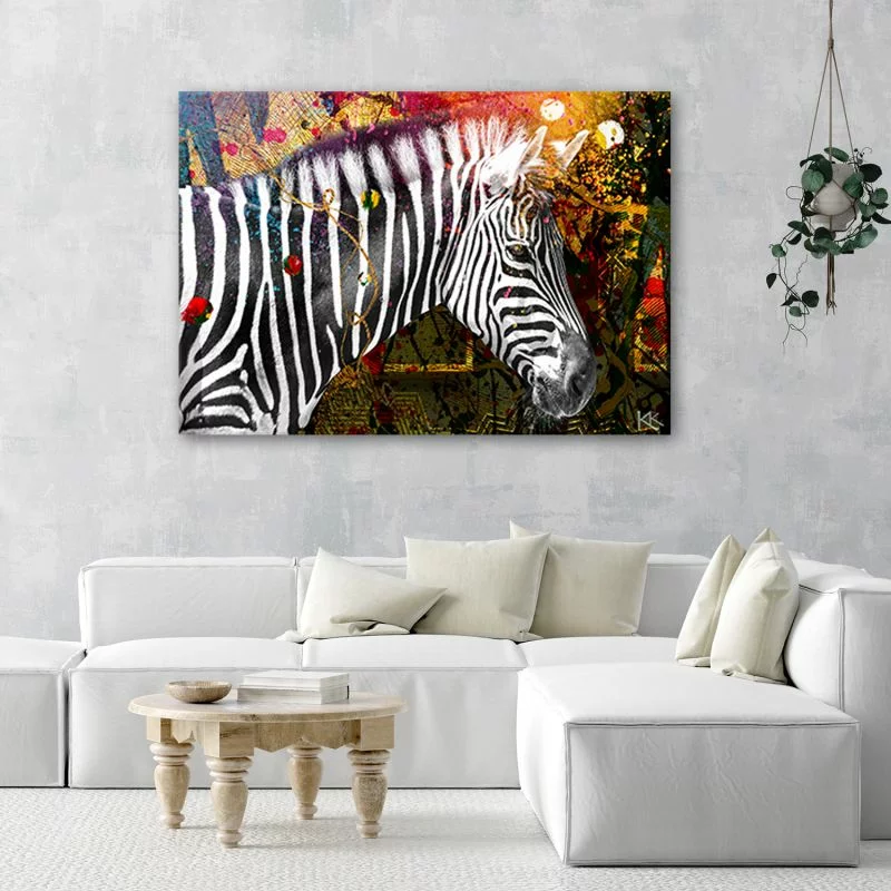 Obraz na płótnie, Zebra na kolorowym tle - obrazek 1