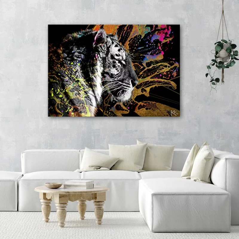 Obraz na płótnie, Tygrys na kolorowym tle - obrazek 1