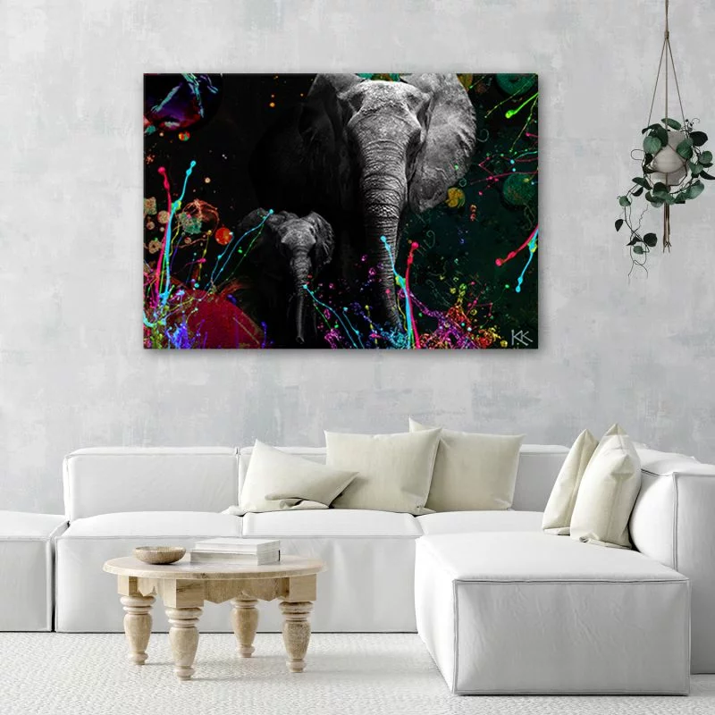 Obraz na płótnie, Słoń na kolorowym tle - obrazek 1