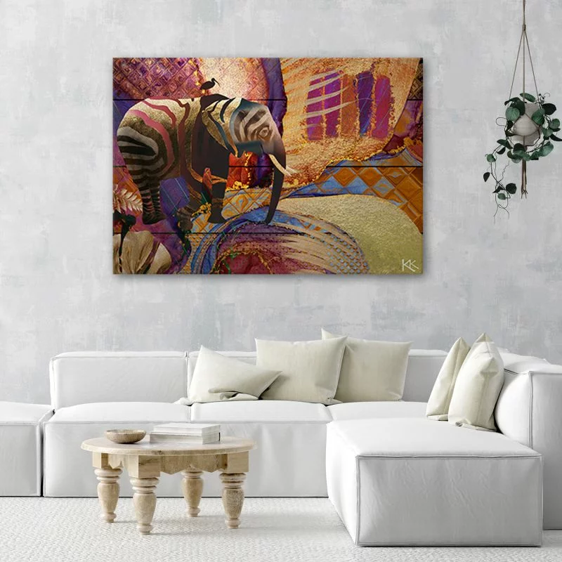Obraz na płótnie, Złoty słoń na abstrakcyjnym tle - obrazek 1