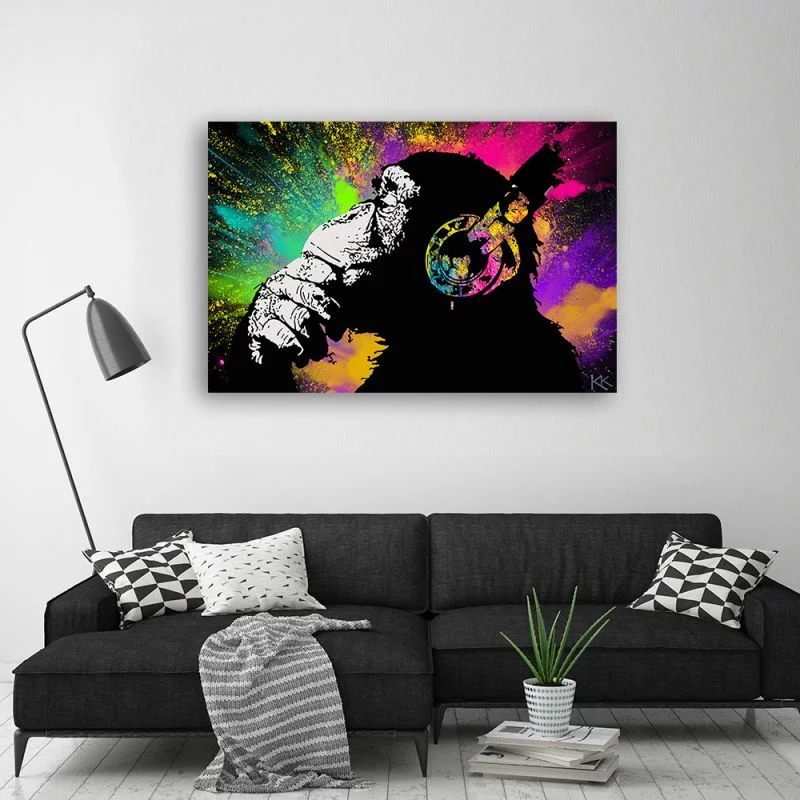 Obraz na płótnie, Banksy kolorowa małpa - obrazek 1