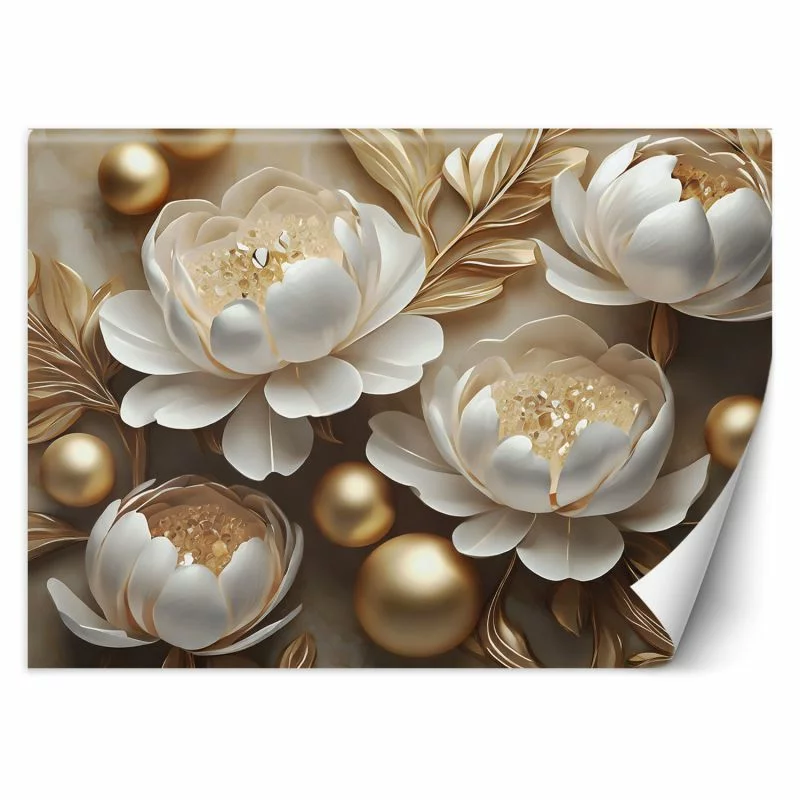 Fototapeta, Złote kwiaty glamour 3D - obrazek 1