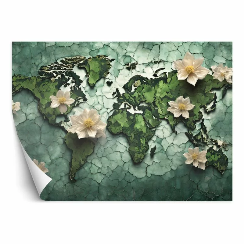 Fototapeta, Kwiaty Mapa Świata Zielony - obrazek 1