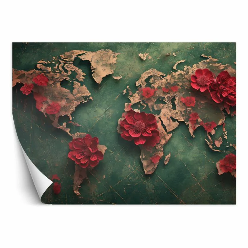 Fototapeta, Mapa Świata Kwiaty Róże - obrazek 1