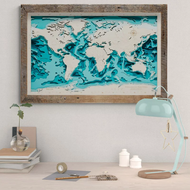 Drewniana Mapa Świata w ramie - obrazek 1