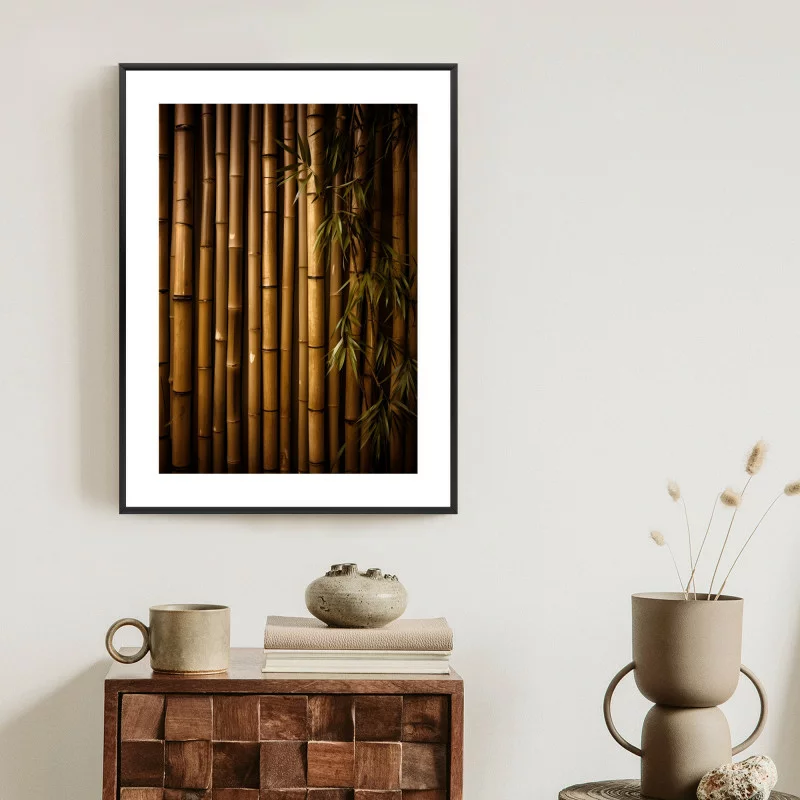 Plakat w ramie - bambusowa ściana - obrazek 1