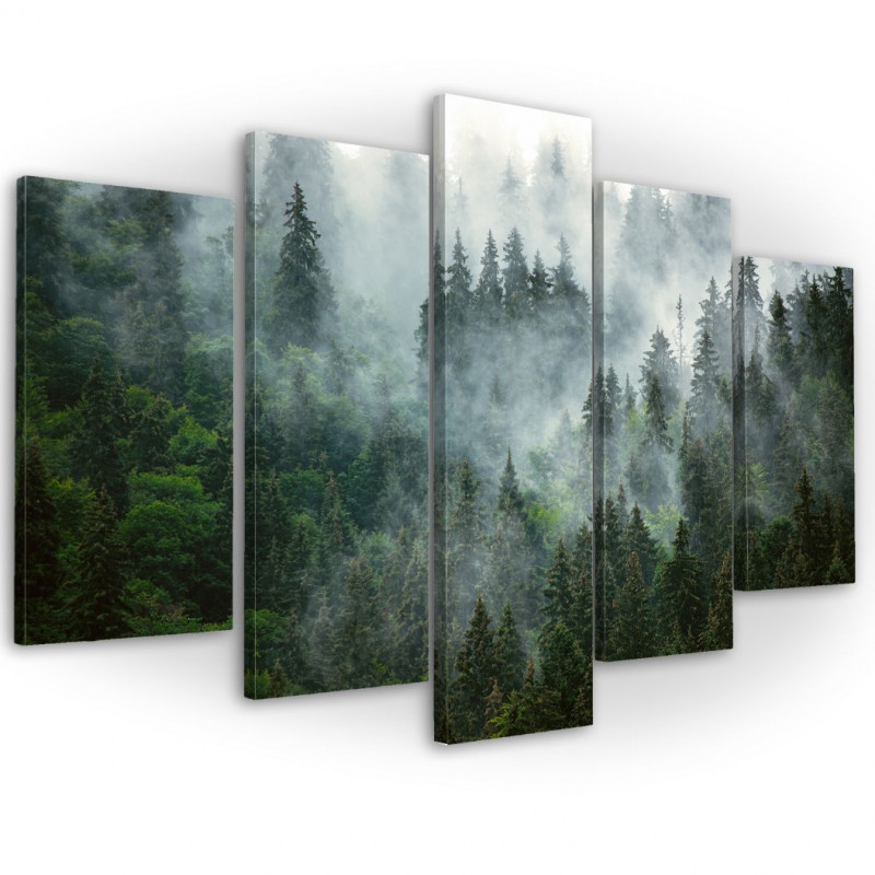 Obraz pentaptyk - las we mgle