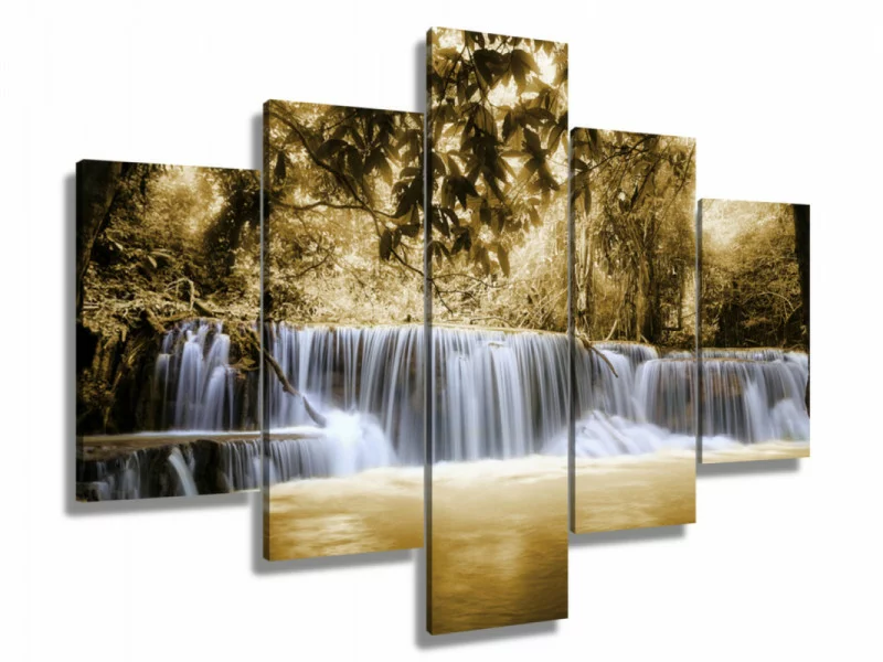 Obraz 5-częściowy - wodospad w sepii