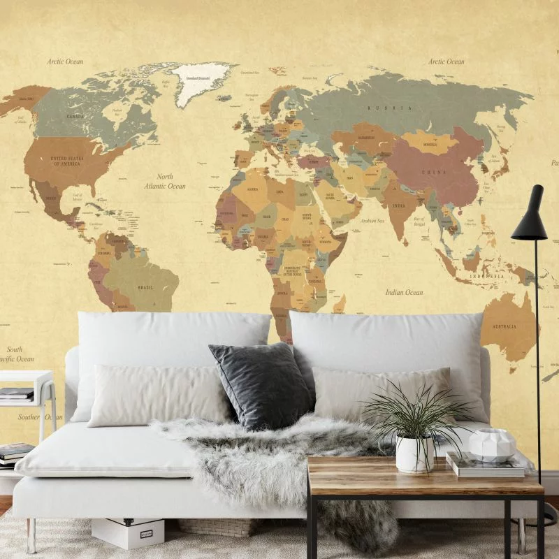 Fototapeta Mapa Świata - Styl Retro z Kompasem - obrazek 1