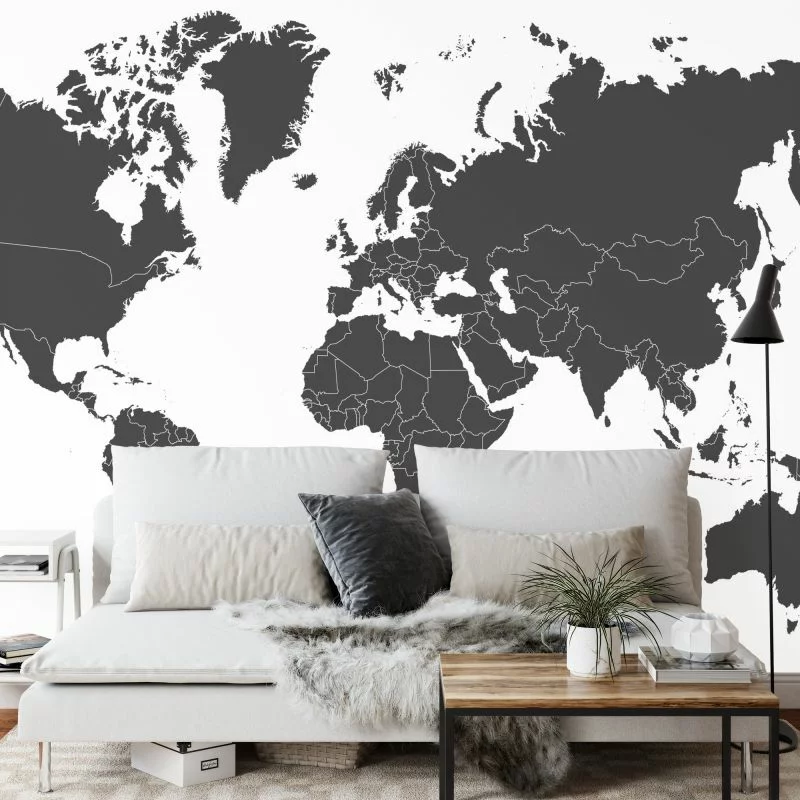 Fototapeta Mapa Świata - Minimalistyczna w Czarni - obrazek 1