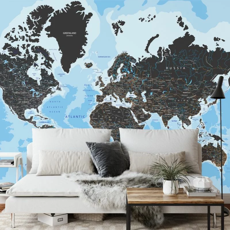 Fototapeta Mapa Świata - Ciemny Motyw z Oceanami - obrazek 1