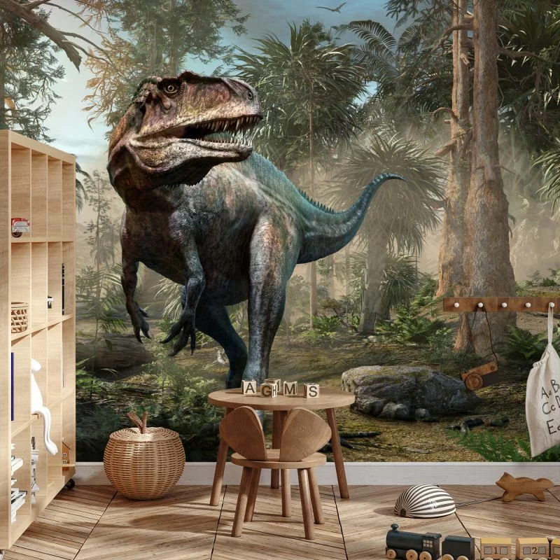 Fototapeta Realistyczny Dinozaur I Palmy - obrazek 1