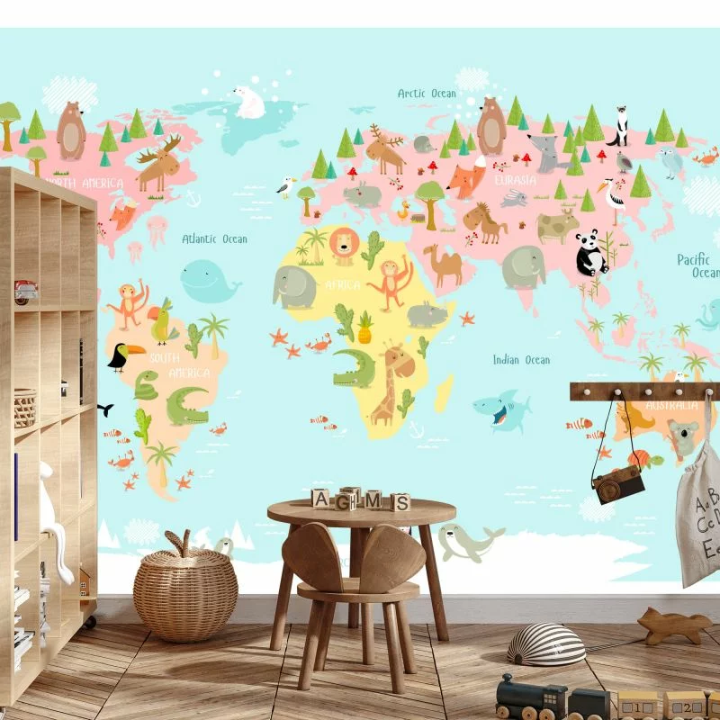 Fototapeta Mapa Świata Ze Zwierzętami - obrazek 1