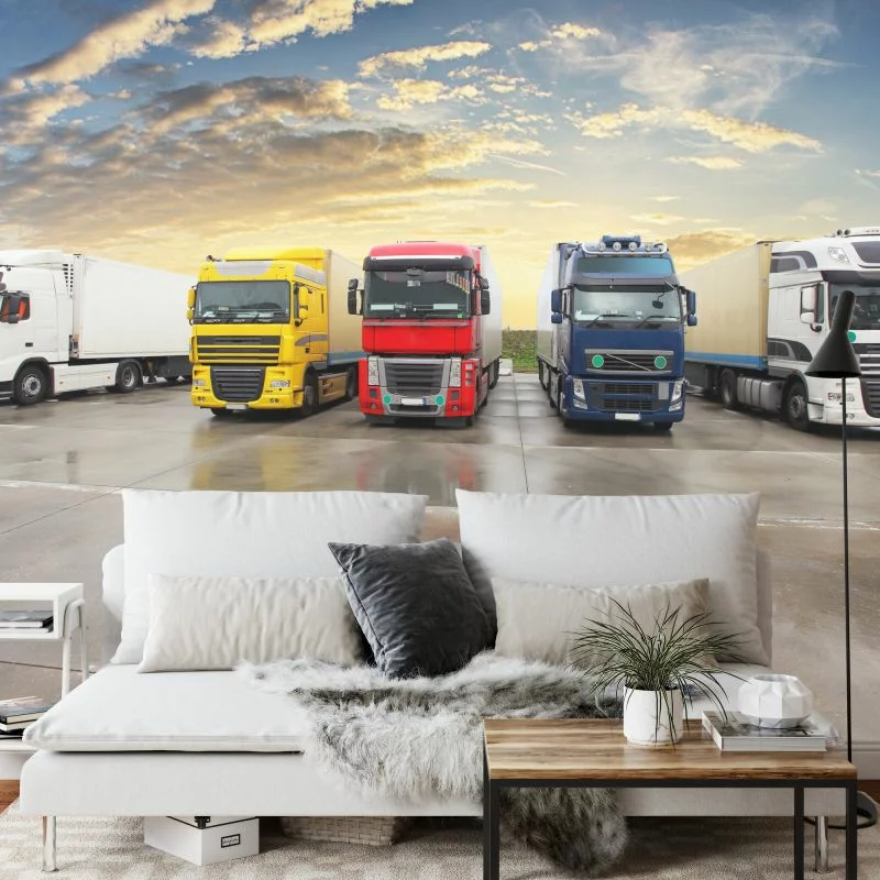 Fototapeta Kolorowe Ciężarówki Na Parkingu - obrazek 1