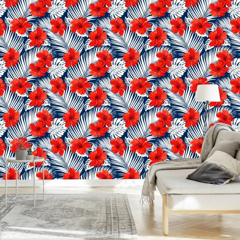 Tapeta Tropikalne Kwiaty I Liście - obrazek 1