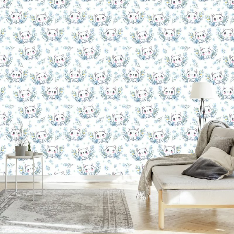 Tapeta Dla Dzieci – Małe Kotki I Kwiaty - obrazek 1