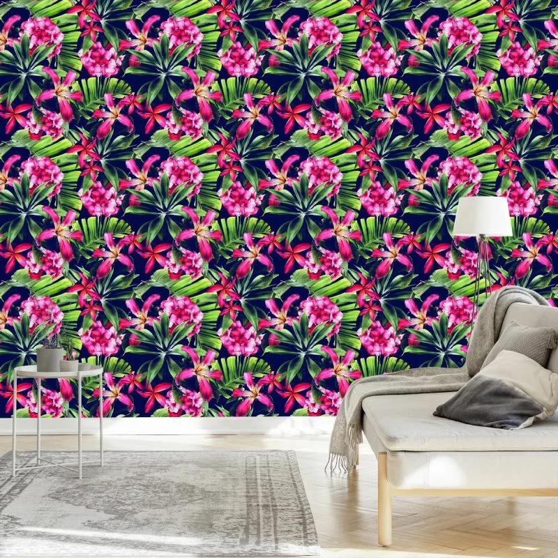 Tapeta Egzotyczne Kwiaty Liście - obrazek 1