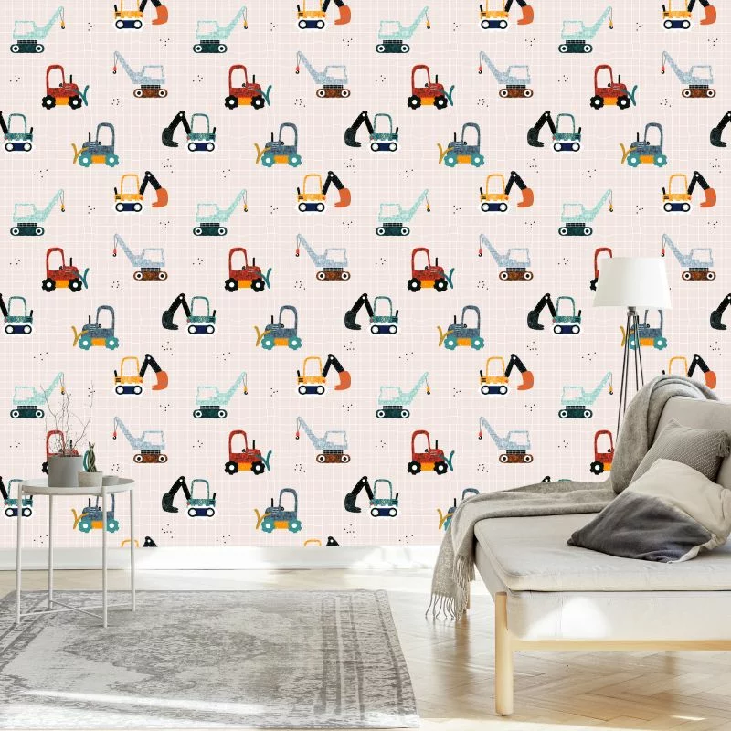 Tapeta Dla Dzieci Pojazdy Maszyny Koparki - obrazek 1