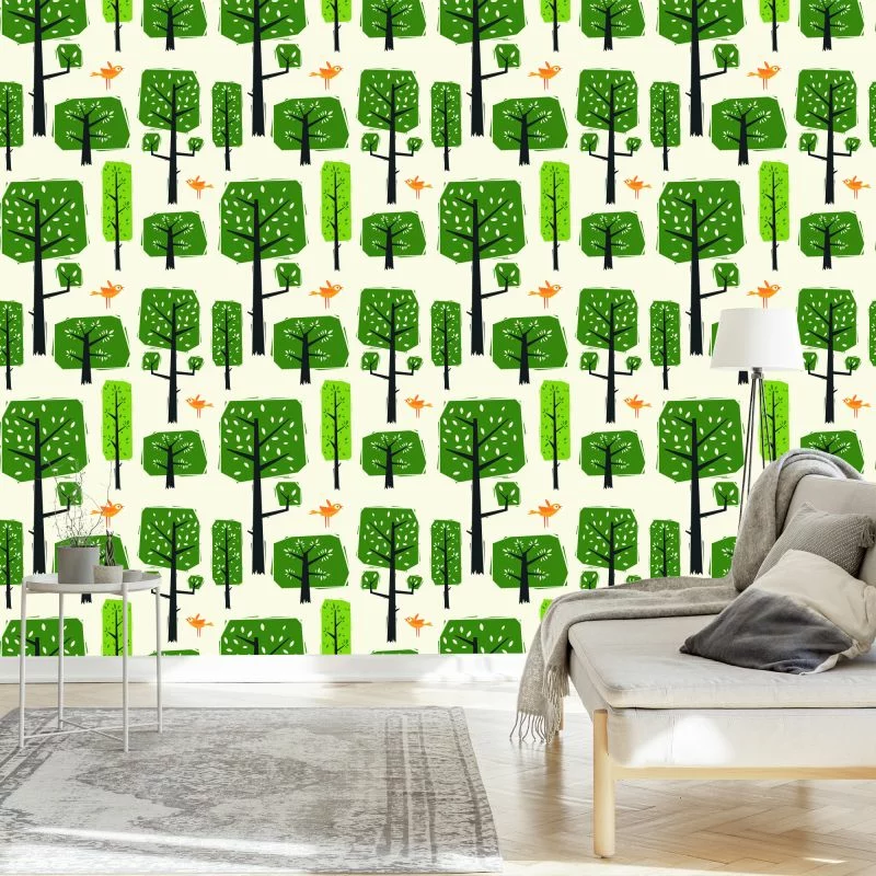 Tapeta Ptaki, Drzewa, Zieleń Do Pokoju Dziecka - obrazek 1