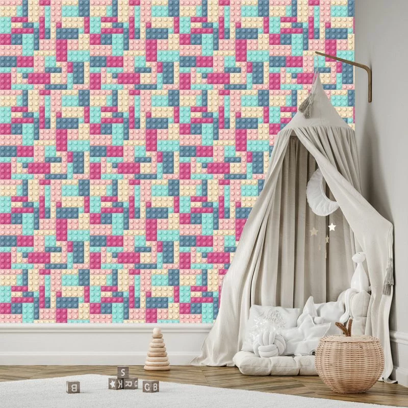 Tapeta Dla Dziewczynki W Kolorowe Klocki - obrazek 1