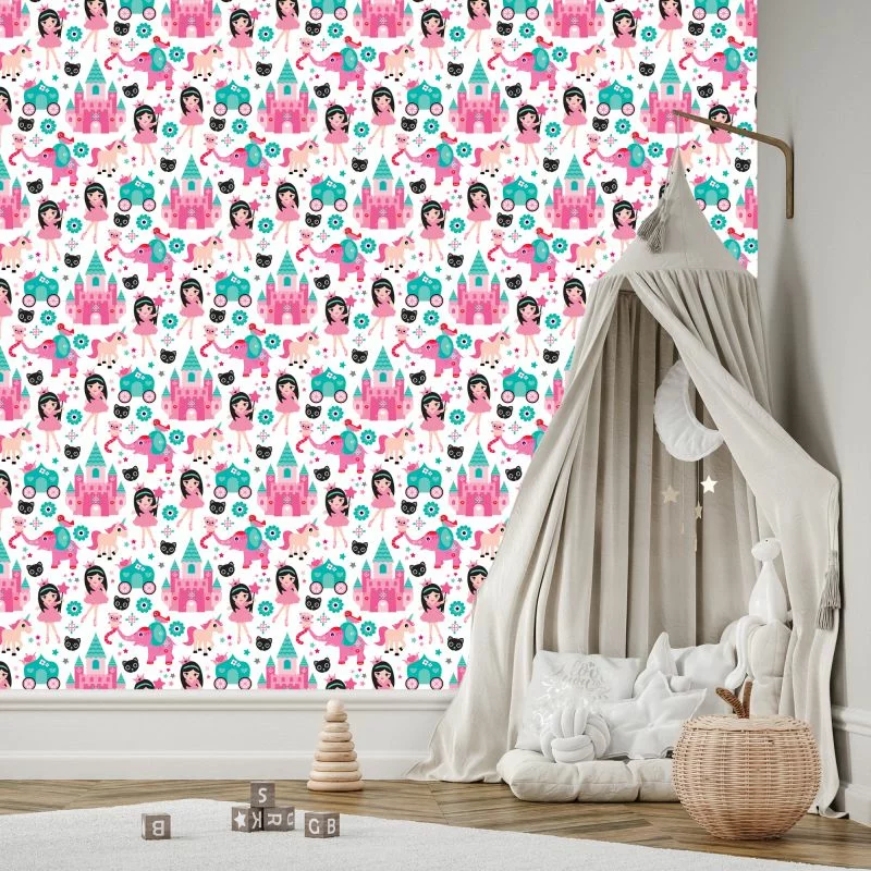 Tapeta Dla Dzieci, Wróżki Jednorożce Kwiaty Ptaki - obrazek 1