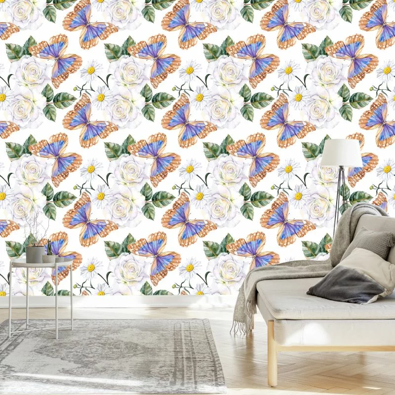 Tapeta Do Kuchni, Róże Kwiaty Zieleń Motyle Natura - obrazek 1