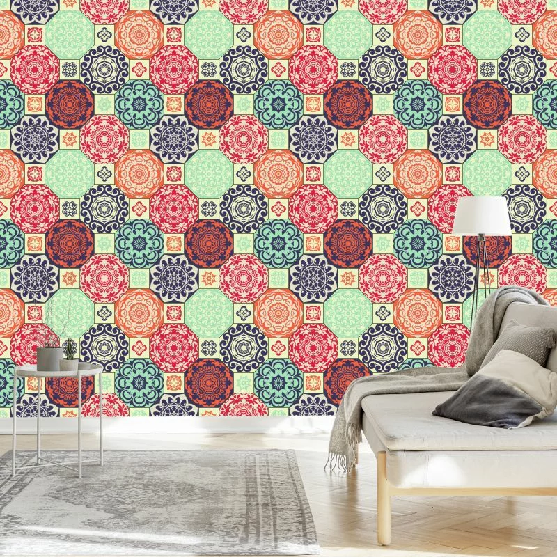 Tapeta Kolorowe Ornamenty W Stylu Retro - obrazek 1