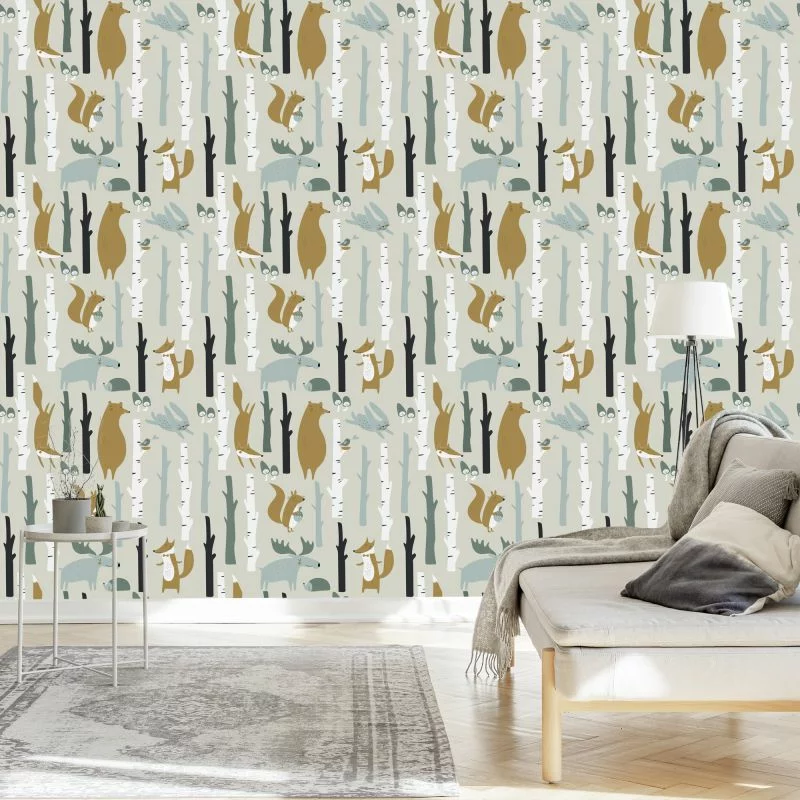 Tapeta Dla Dzieci Piękne Leśne Zwierzęta - obrazek 1