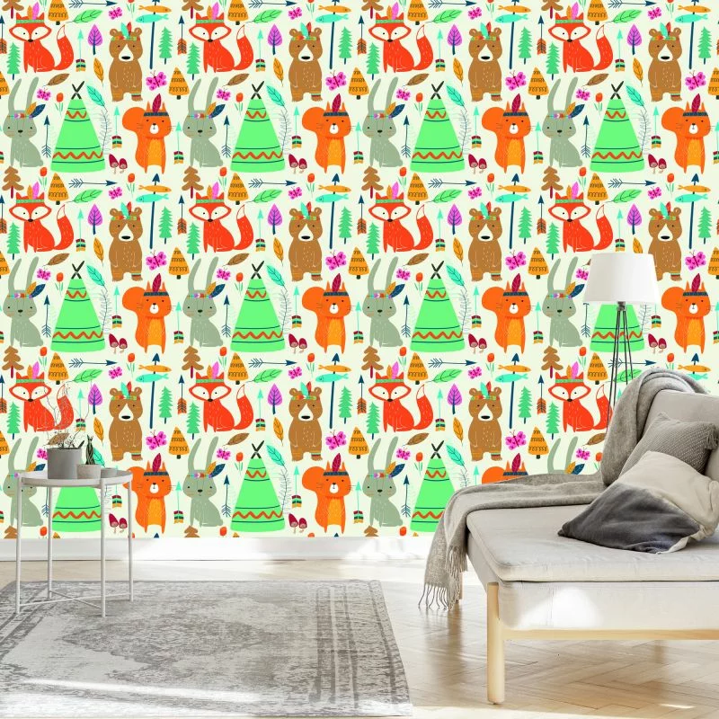 Tapeta Dla Dzieci – Zabawa Leśnych Zwierząt - obrazek 1