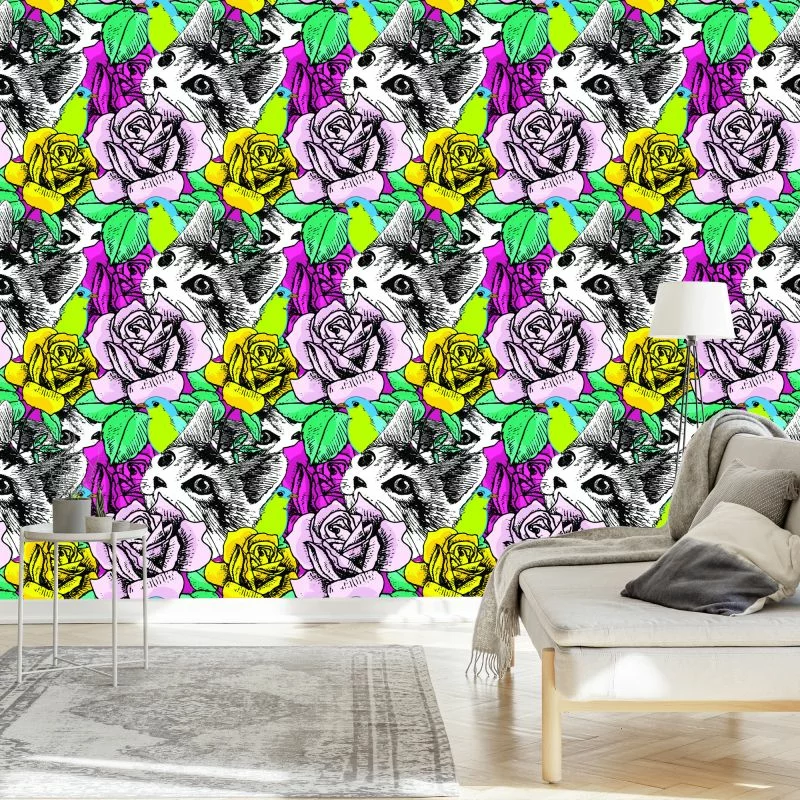 Tapeta – Koty, Ptaki I Róże - obrazek 1