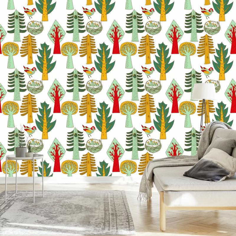 Tapeta Drzewa, Ptaki Do Pokoju Dziecka - obrazek 1