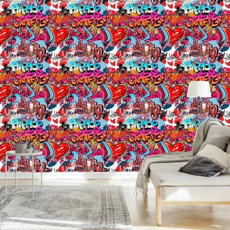 Tapeta Graffiti Z Odcieniami Czerwieni - obrazek 1