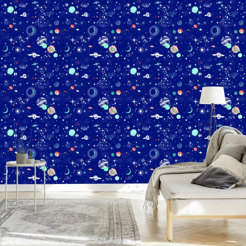 Tapeta Do Pokoju Chłopca Planety Kosmos Gwiazdy - obrazek 1