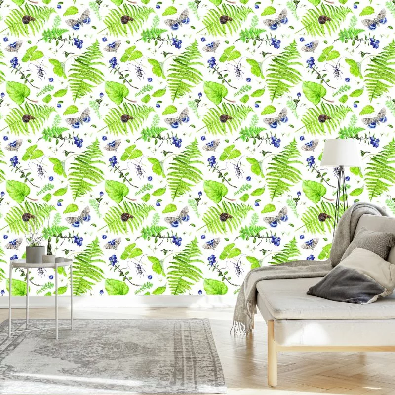 Tapeta Paproć Z Motylami - obrazek 1