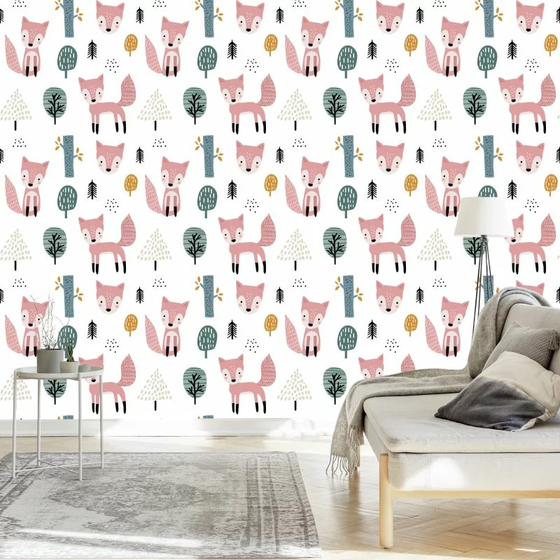 Tapeta Różowe Liski W Lesie - obrazek 1