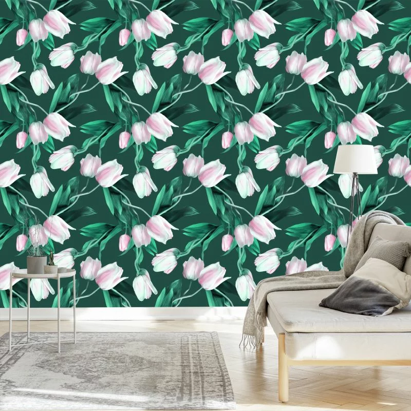 Tapeta Namalowany Bukiet Tulipanów - obrazek 1