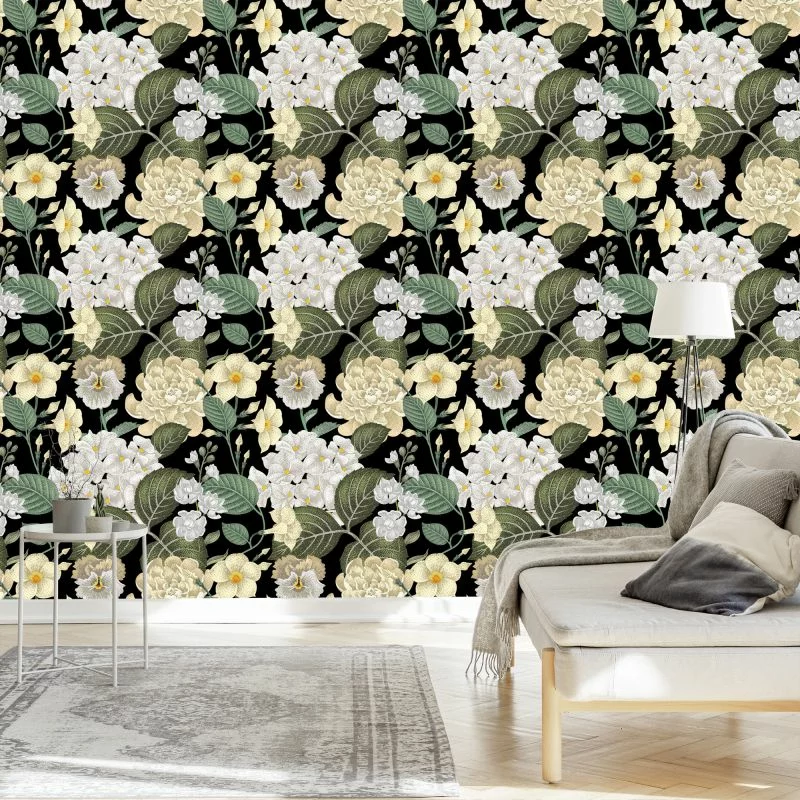 Tapeta Kwiaty Ogrodowe Z Liśćmi - obrazek 1