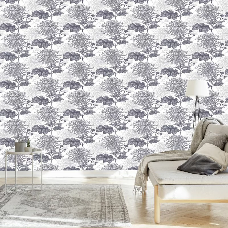 Tapeta Czarno-Białe Chryzantemy - obrazek 1