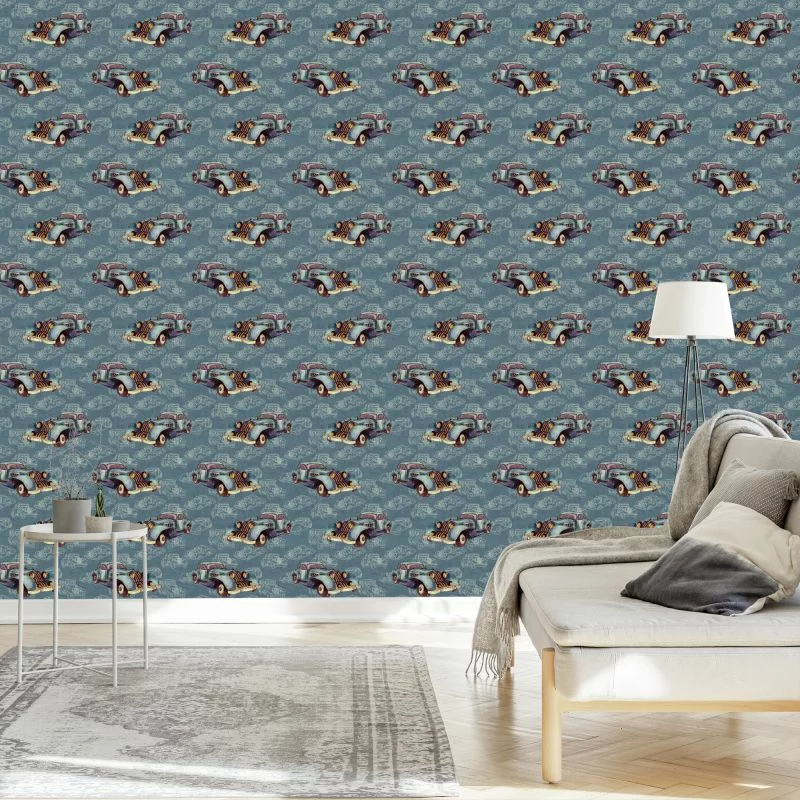 Tapeta Dla Dzieci - Starodawne Auta Malowane Akwarelą W Stylu Vintage - obrazek 1